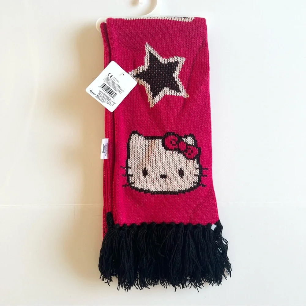 Vintage Hello Kitty Scarf Red Knit Acrylic 2001 Sanrio